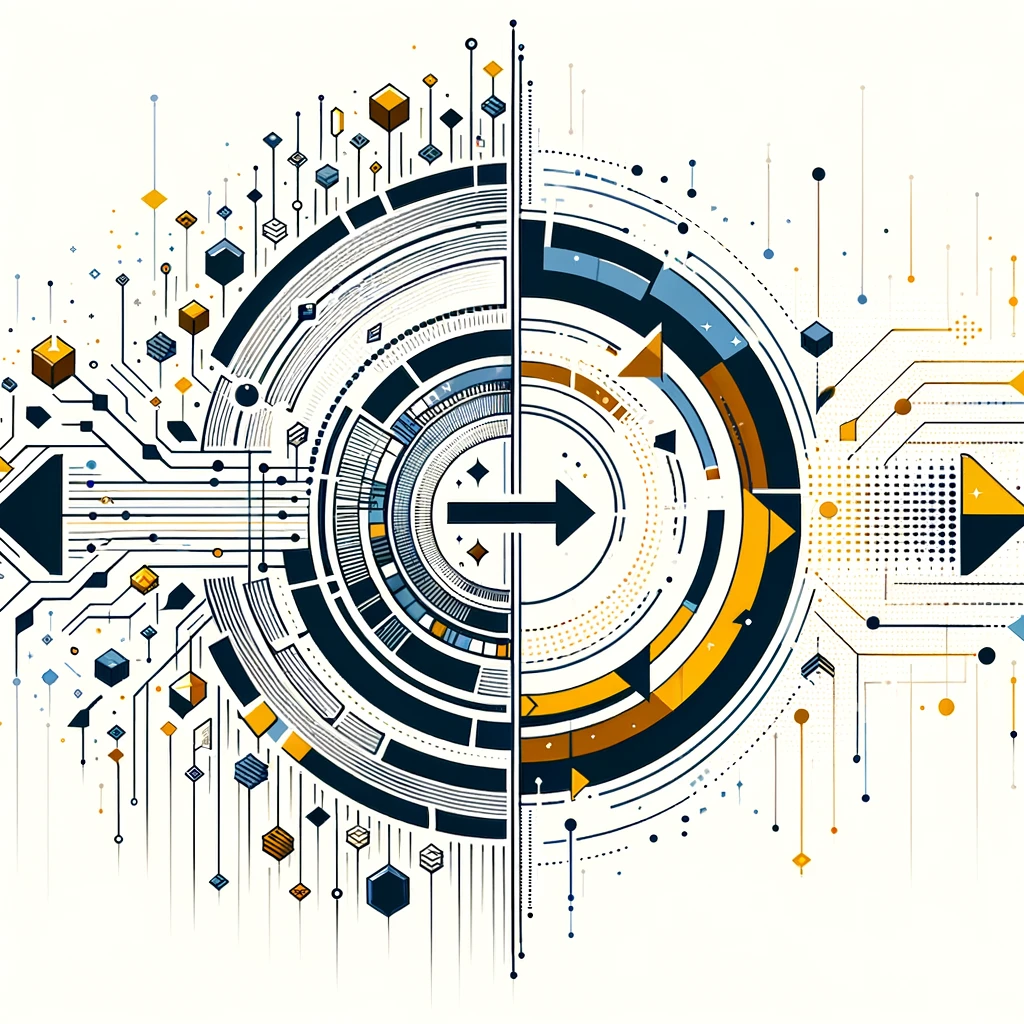 DALL·E 2024-03-05 17.58.27 - Create a graphic that abstractly represents the digital transformation journey in business. The image should convey a transition from traditional, ana